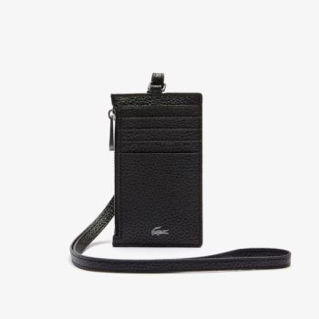 Lacoste Soft Mate Full-Grain Leather Zippered Badge Holder - Doplňky Pánské Černé | CZ-5sJaRp